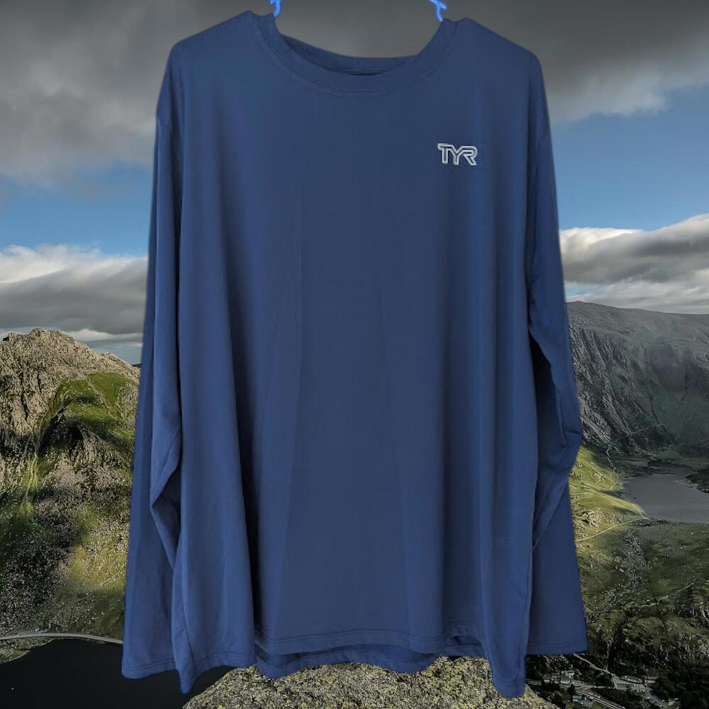 TYR Sundefense Shirt Men's XL Blue Performance Lightweight Long Sleeve SPF 50